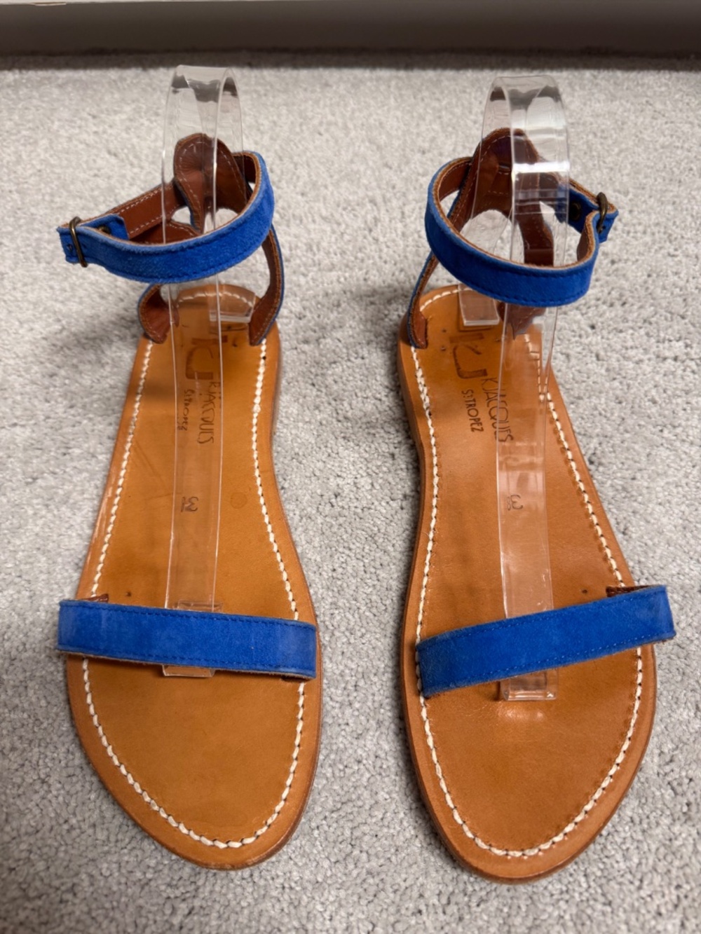 K Jacques St. Tropez Blue Suede Sandals Size 38
